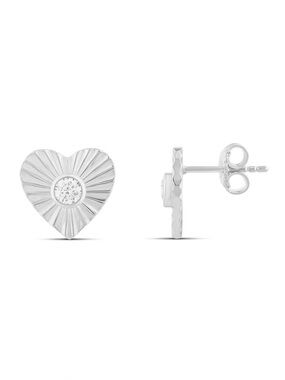 SHYMI Fluted Heart Stud Earrings with Central Crystal